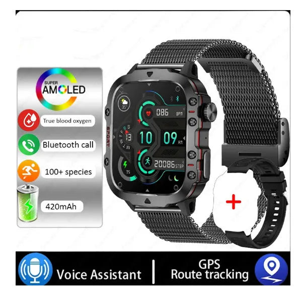 QX11 smart Bluetooth watch with TFT touchscreen showing heart rate display on black zinc alloy case