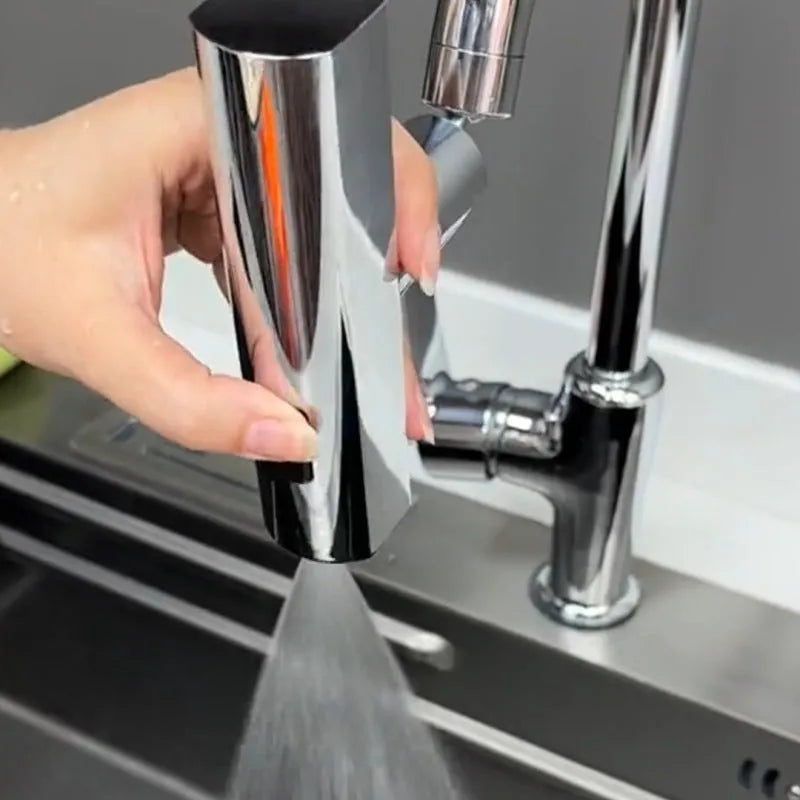 Kitchen faucet nozzle in black with waterfall bubbler mode and rotating head for universal fit