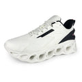 Men's low-top mesh sports shoes in black colour with white sole and lace-up front