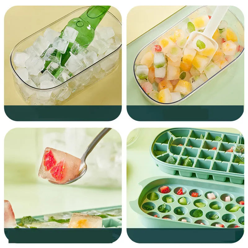 DIY silicone ice grid 2-layer set 54 ice cubes Fresh Green hard base portable ice box