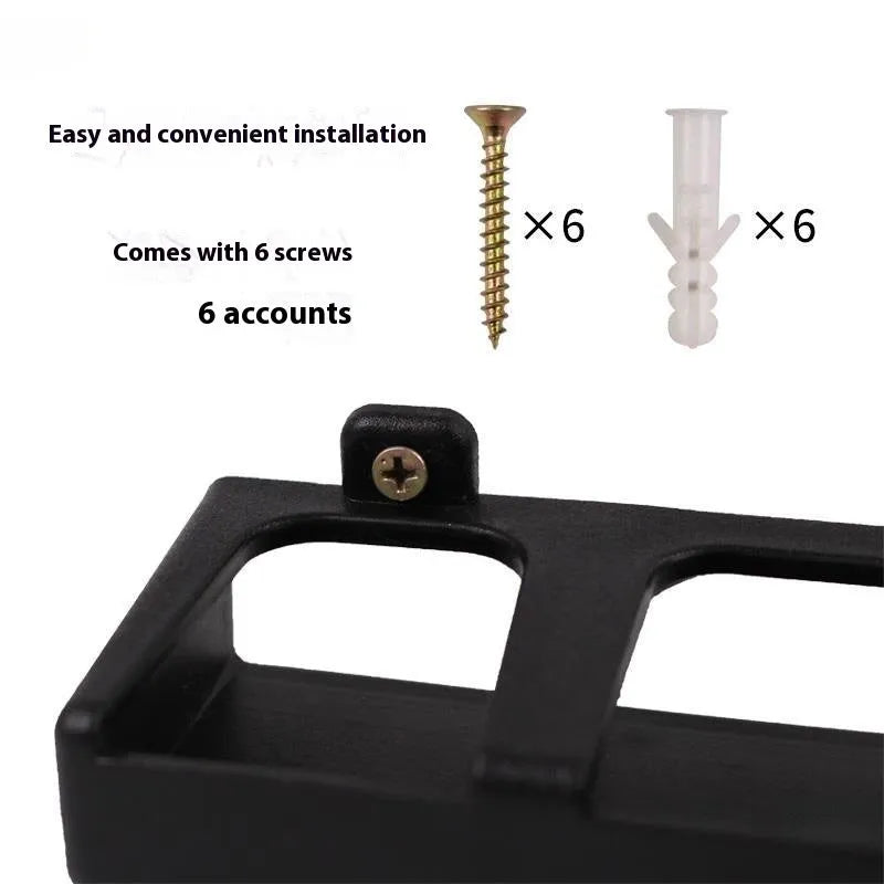 Black ABS plastic wall-mounted fishing rod holder for vertical rod storage organisation
