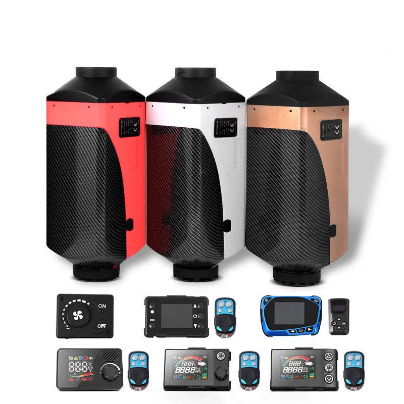 12V 24V diesel air heater kit with fuel tank, pump, pipes, and controls for vehicle installation