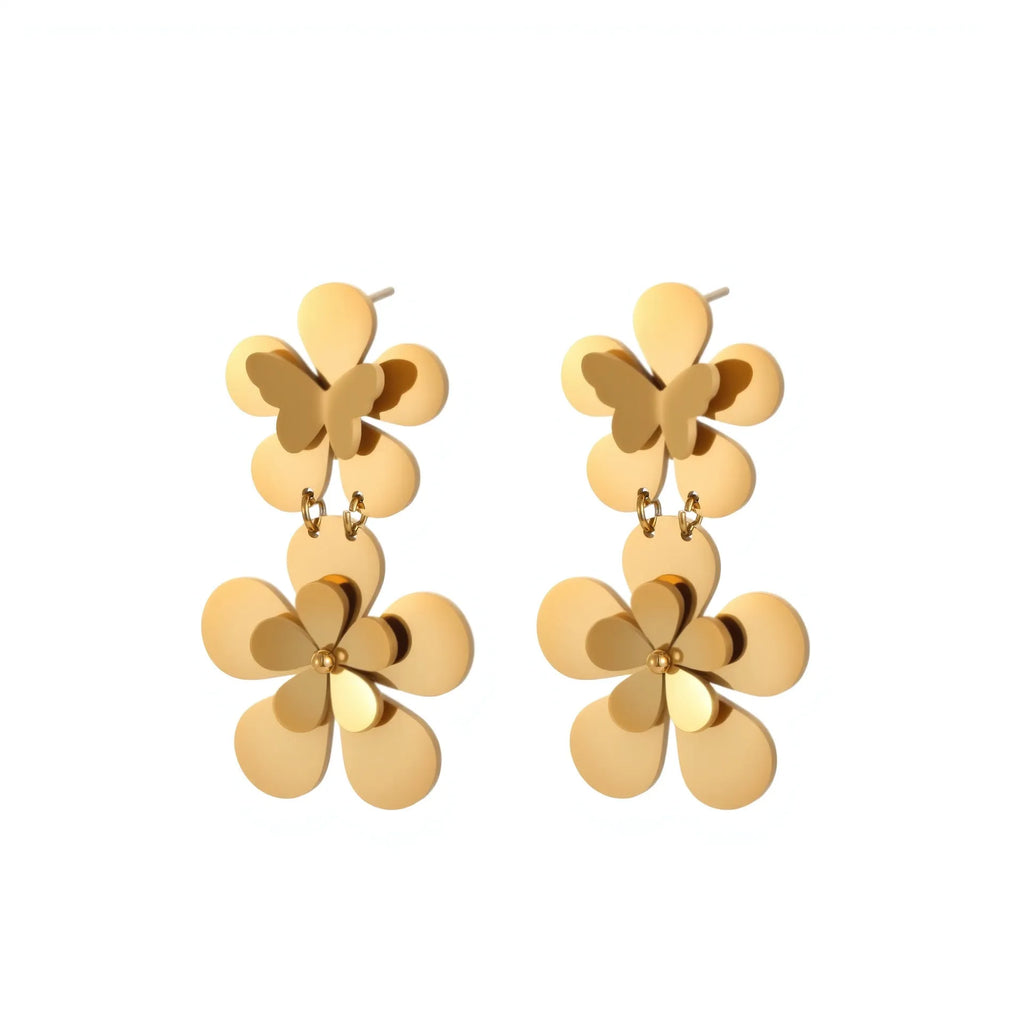 Gold butterfly earrings with floral design for women, stainless steel with 18K electroplating