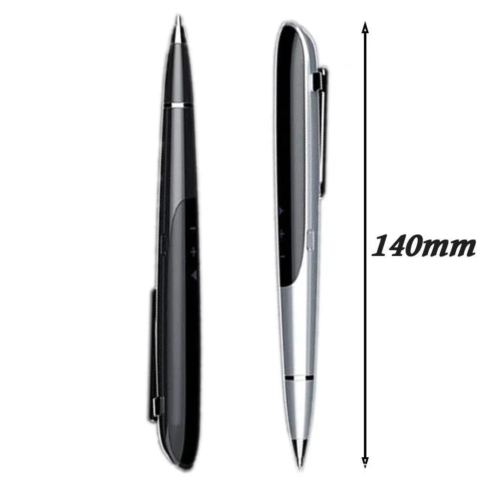Digital recording pen with OLED display screen and zinc alloy construction in black or silver colours