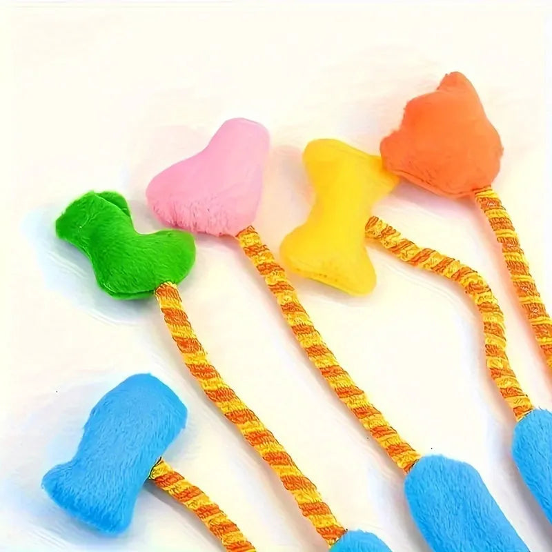 Yellow and blue plush cat toy with magic glove design measuring 40 x 11 cm