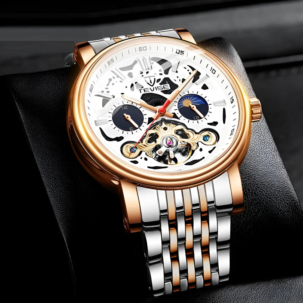 Men's mechanical tourbillon watch with waterproof case and luminous hands in multiple colour options