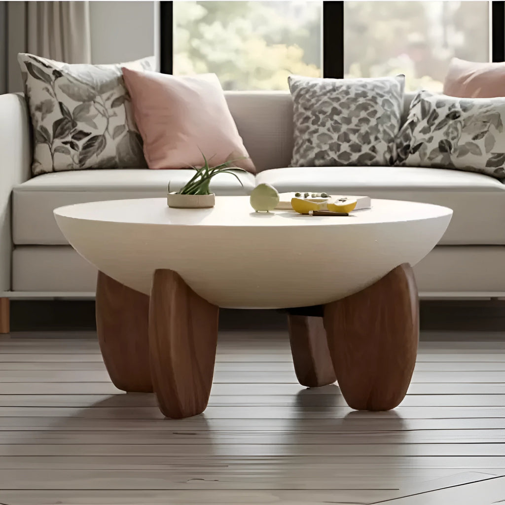 White solid wood coffee table with adjustable height legs and built-in storage compartment