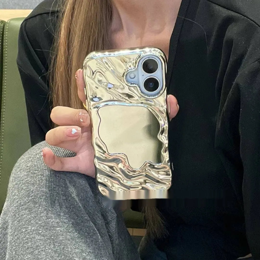 Simple phone case with water ripple mirror finish in beige colour for iPhone 14 Pro Max