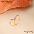 Open-ended stainless steel ring with a heart-shaped green zircon stone inlay on a geometric band.