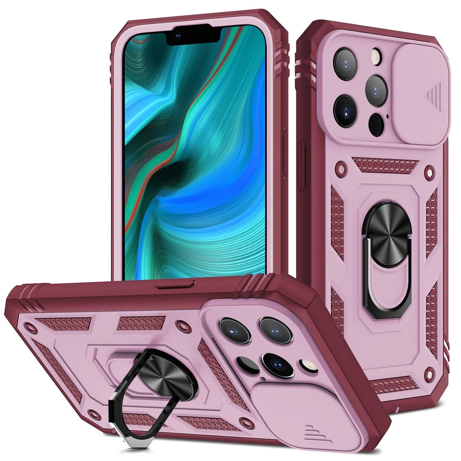 Apple magnetic phone case with sliding window bracket in multiple colour options