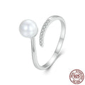 Adjustable S925 sterling silver ring with shell pearls design and open loop for flexible fit