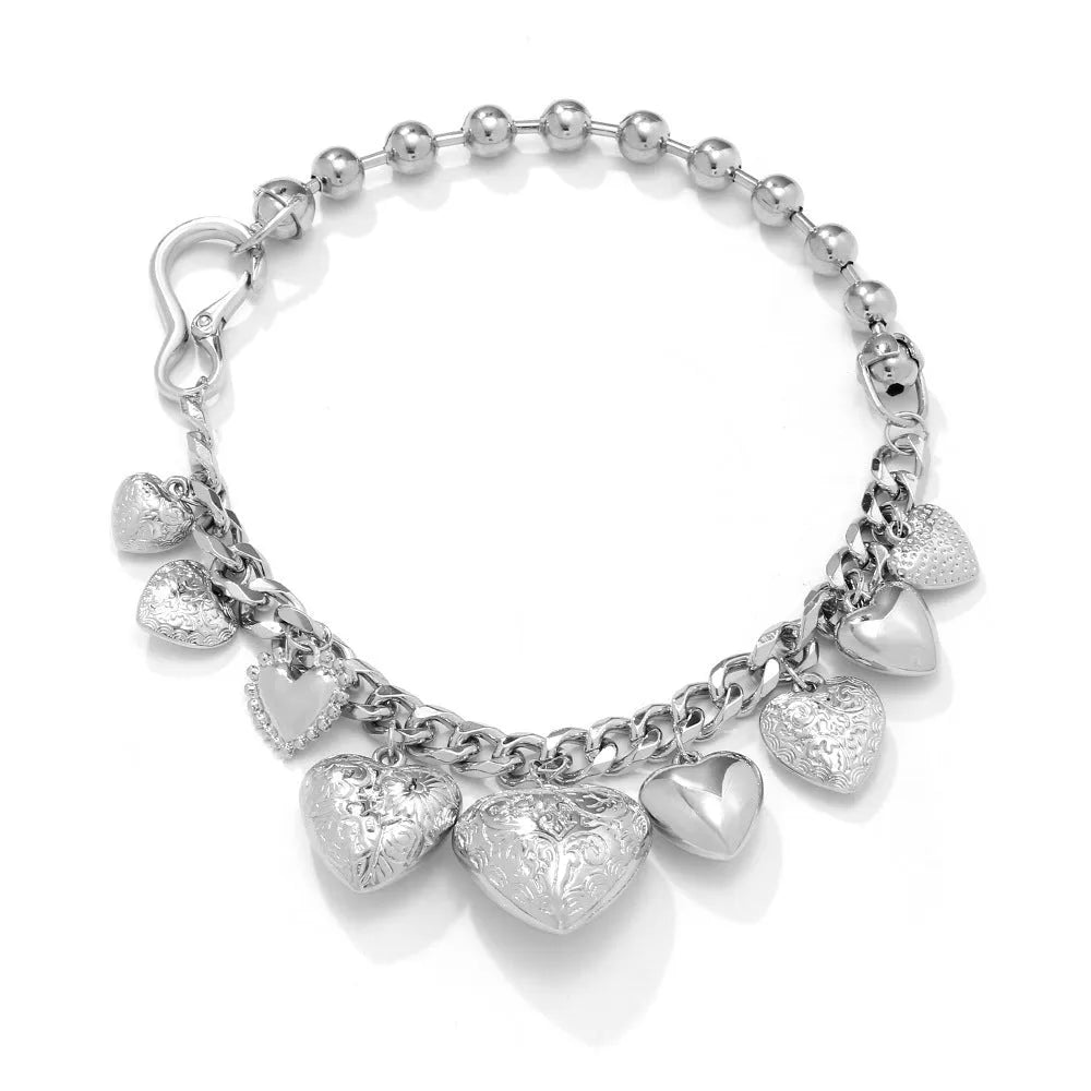 Exaggerated heart pendant necklace with adjustable chain in gold or white K finish