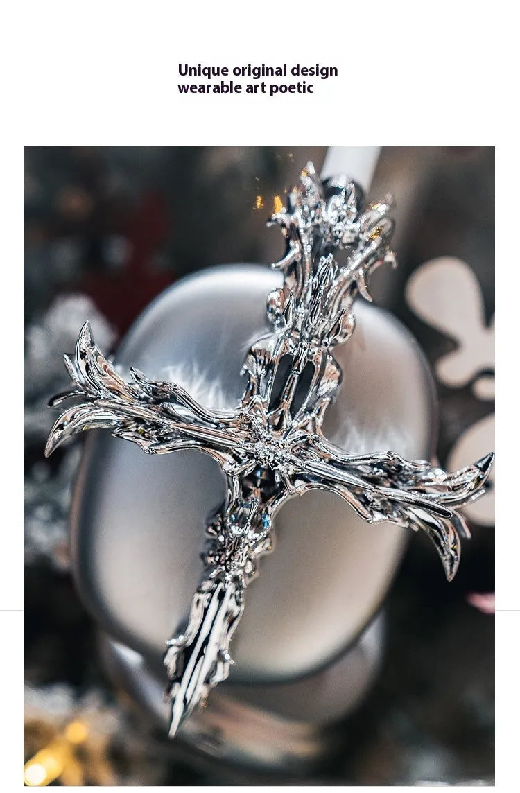 Gothic cross design resin hard case headphone cover for Apple AirPods Max in silver colour