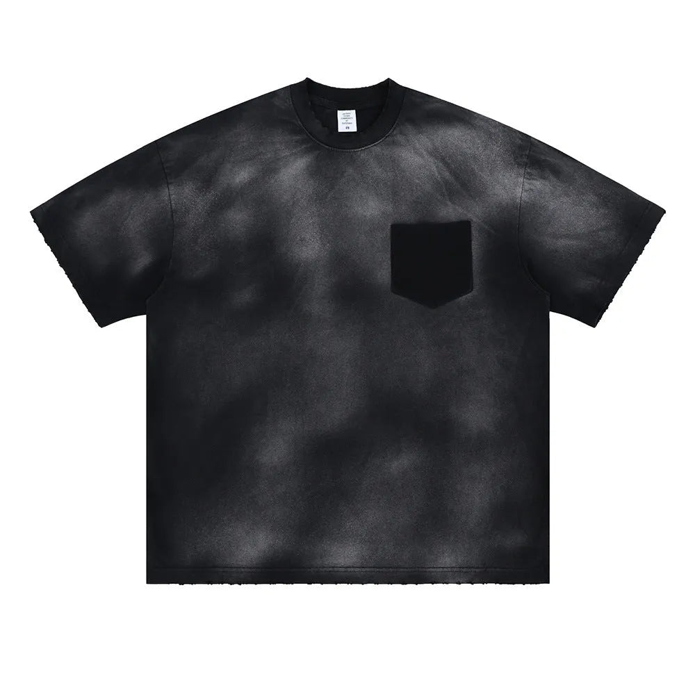 Men's black cotton t-shirt with letter print and drop shoulder sleeves loose fit