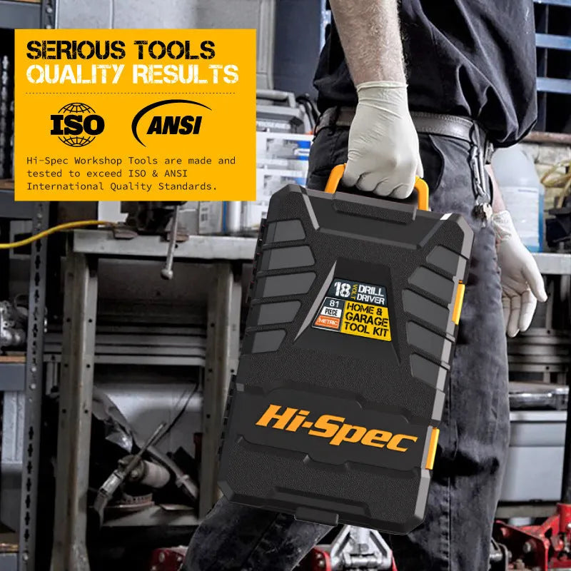 Grey yellow 82-piece home repair tool set in toolbox for furniture installation