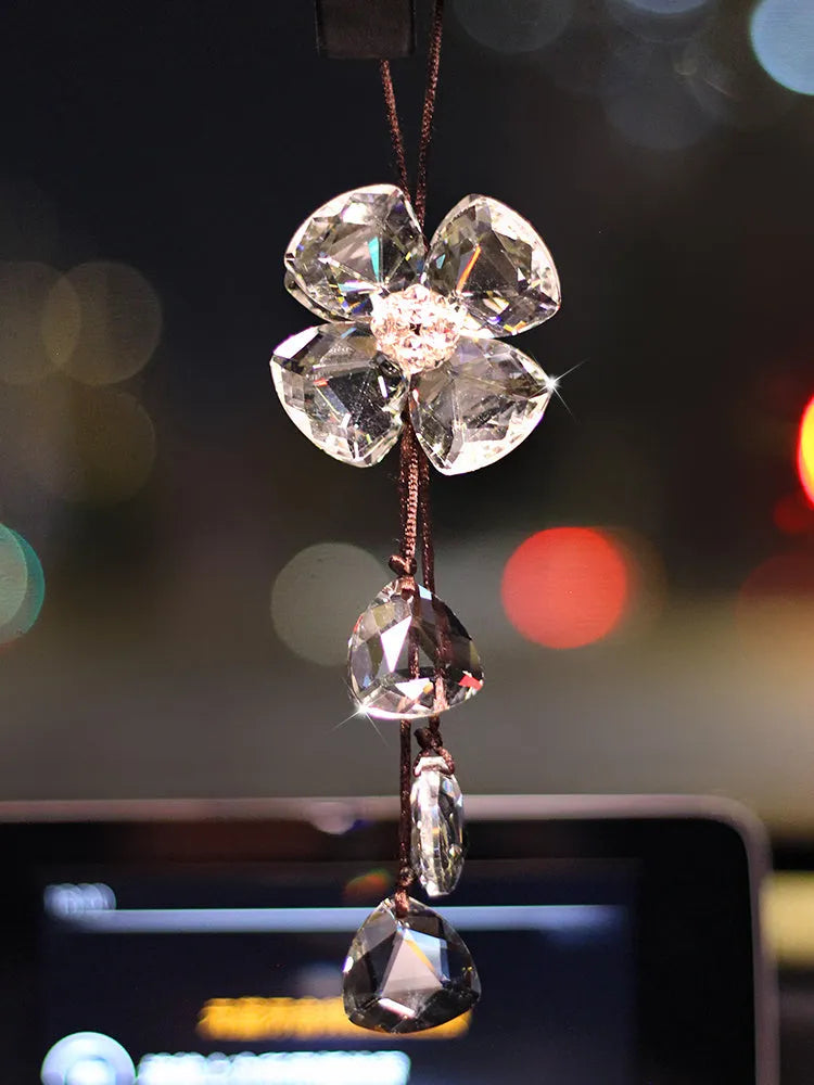 Crystal four-leaf clover car pendant decoration approximately 20cm long in four colour options