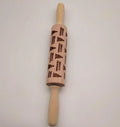 Wooden Christmas embossing rolling pin with snowflake and reindeer patterns on dough, 45x5x5cm natural wood non-stick surface