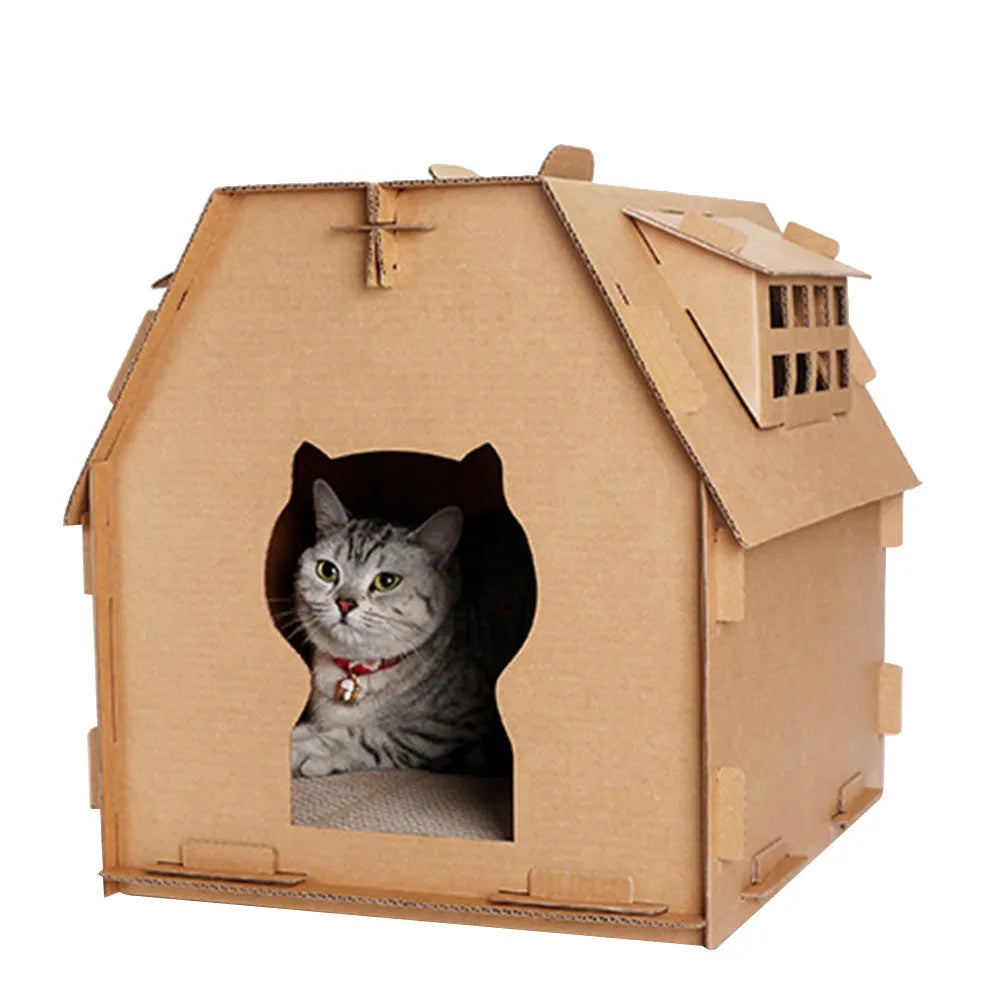 Corrugated paper cat house carton with honeycomb structure and paper holes for scratching, DIY assembly
