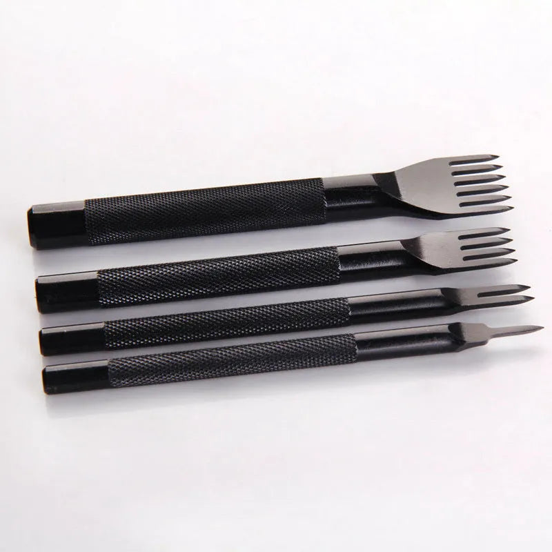 Black leather punch tool with diamond teeth, 3mm pitch, in PP bag pack, four tooth options