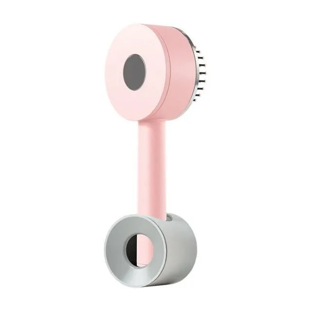 Plastic air cushion comb with long handle in white, green, and pink colours for hair detangling and styling