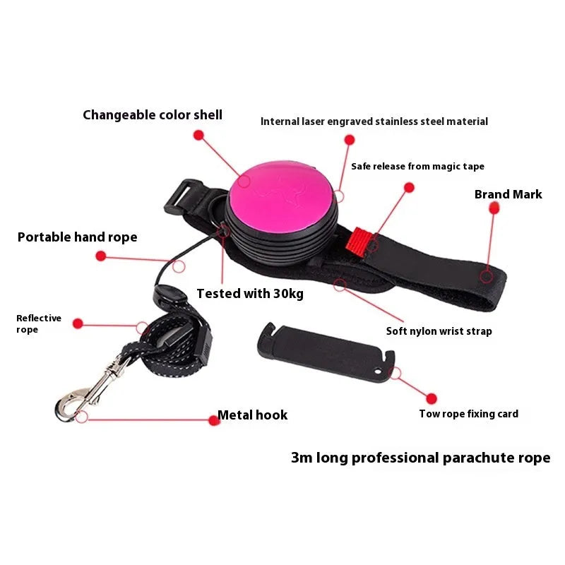 Automatic retractable dog leash extended to 3 metres, shown in vibrant orange colour.