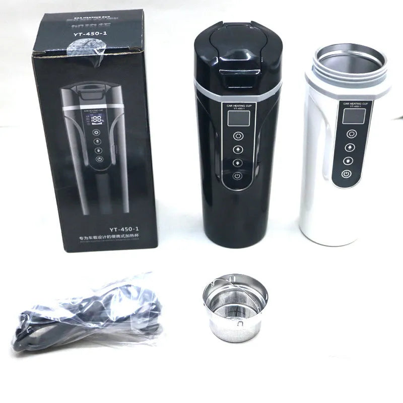 Portable car bottle smart touch digital display insulated cup with 400ml capacity for heating water black and white options