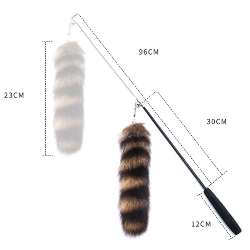 Black cat toy wand with elastic string for interactive feline play