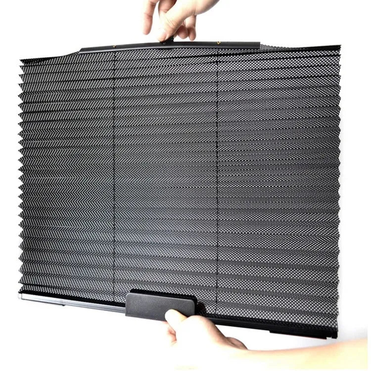 Auto retractable car side window sunshade in nylon net cloth with 3 point fixation, beige colour