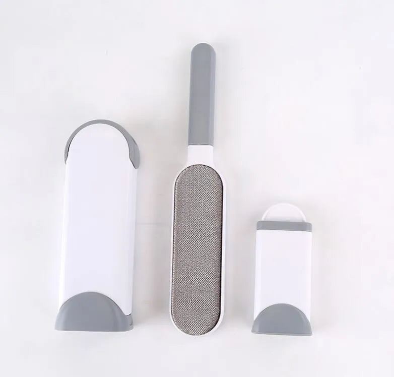 Blue reusable pet hair removal brush and self-cleaning base for sofas and car seats