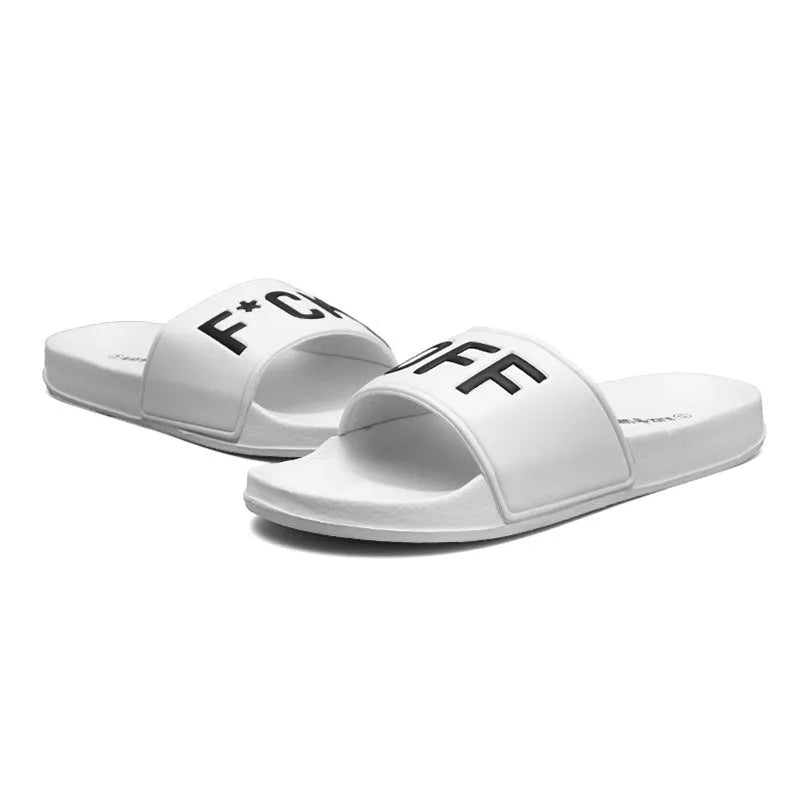 Large men's open toe slippers with rubber sole available in black and white colours