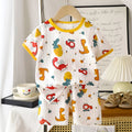 Children's cotton short-sleeved shorts suit with cartoon airplane dinosaur print, available in multiple sizes for summer