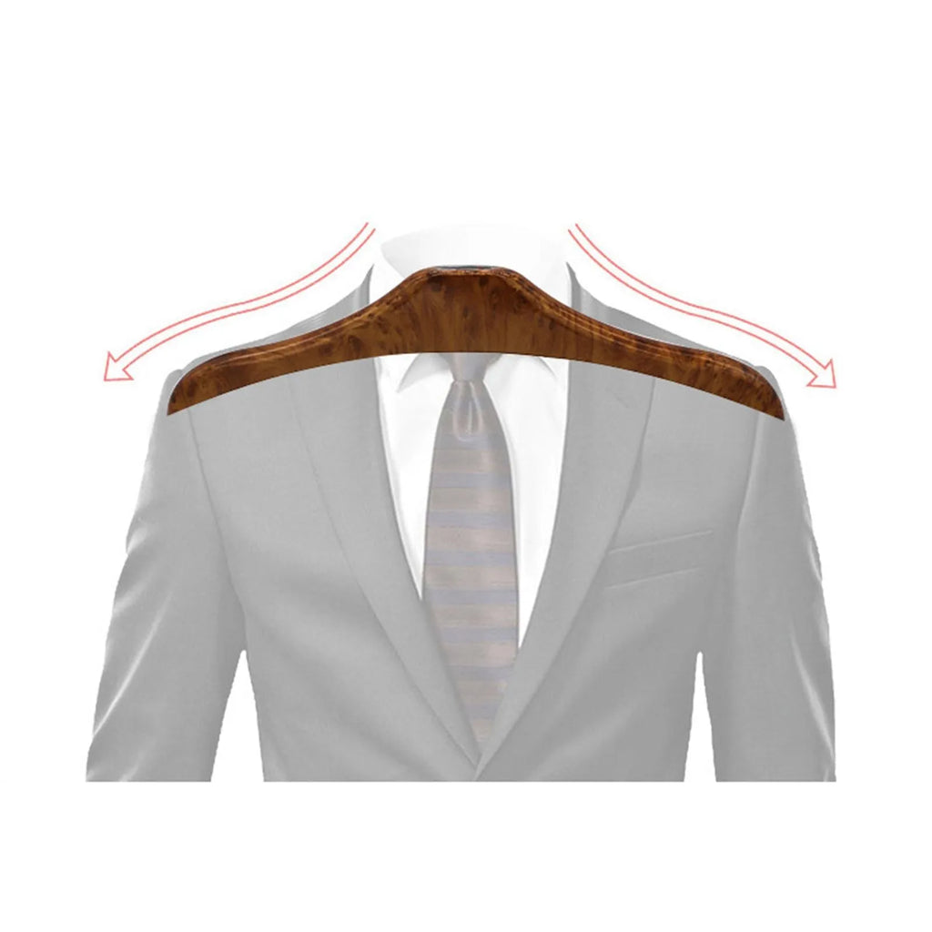 Wood yellow stainless steel car hanger for suits and coats mounted on a car seat headrest