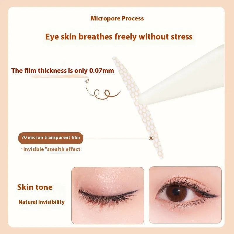 Roll of invisible lace double eyelid stickers in shades Crescent M, Crescent S, and Olive M.