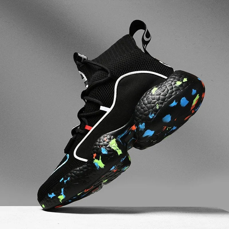 Men's camouflage pattern vulcanized running sneakers with mesh upper and rubber sole