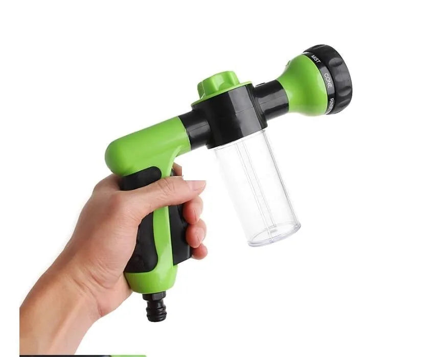 Green high-pressure foam spray gun with adjustable nozzle for car washing and garden watering