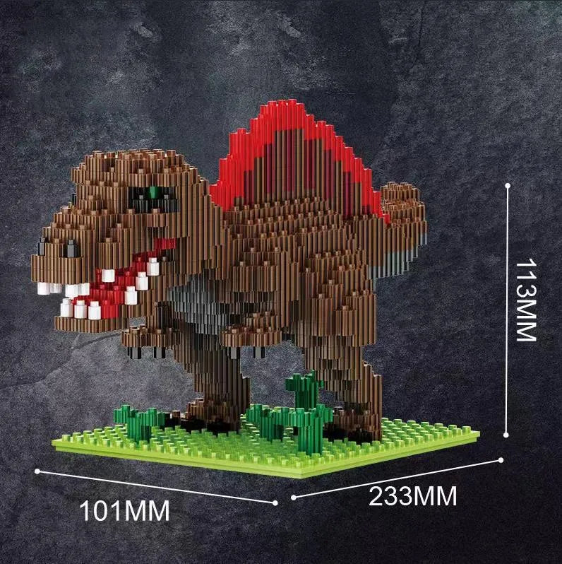 Plastic building blocks dinosaur model assembly kit with small diamond particles in colour box packaging