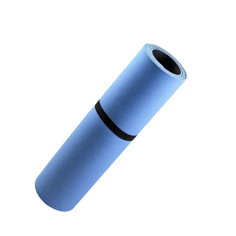 Blue conductive yoga mat with floral pattern and grounding wire for earthing exercises