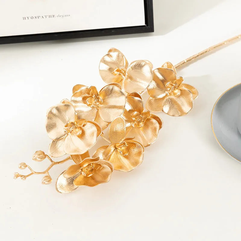 Artificial Persian eucalyptus ginkgo leaf flower arrangement in gold plastic for wedding home decor