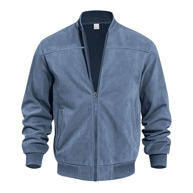 Men's plus size suede texture zip-up casual jacket in army green colour