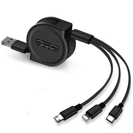 3-in-1 telescopic charging cable extended to 120cm with split connectors and titanium alloy interfaces