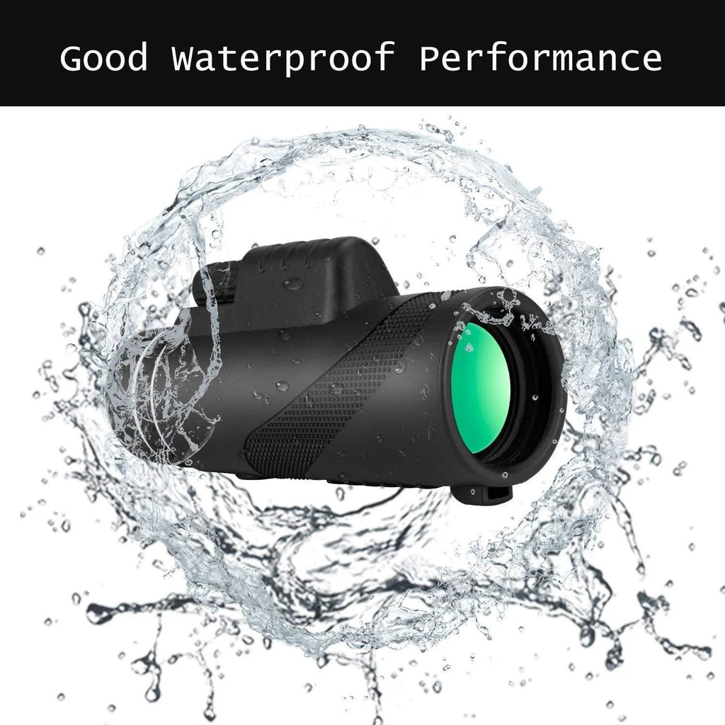 Black 40x60 monocular telescope with 144mm length showing objective lens and eyepiece