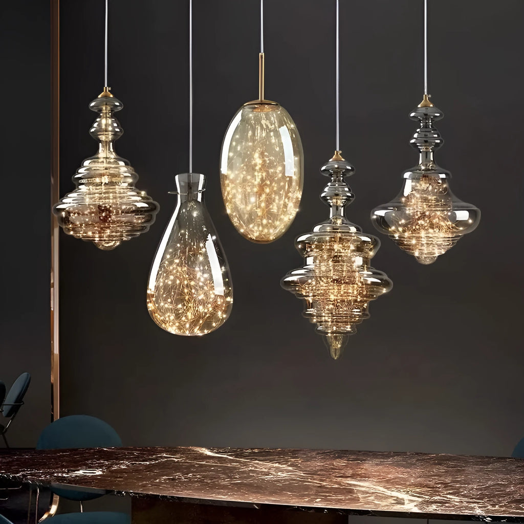 Modern white glass chandelier with adjustable suspension cord and remote control