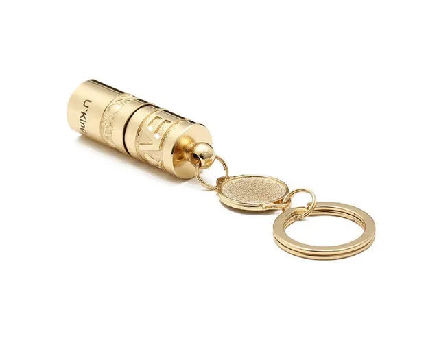 Gold zinc alloy waterproof mini LED flashlight on keyring for outdoor emergencies