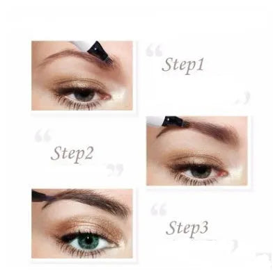 Music Flower waterproof natural eyebrow pen with four-claw fork tip, available in Chestnut, Brown, and Dark Grey