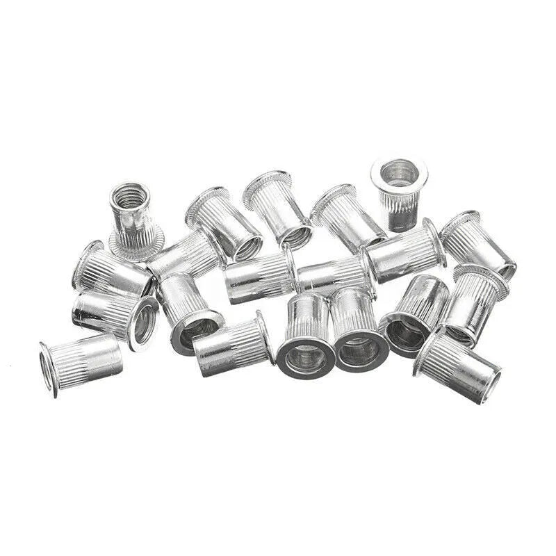 Manual riveter nut set with alloy steel construction including riveter gun and threaded rivet nuts