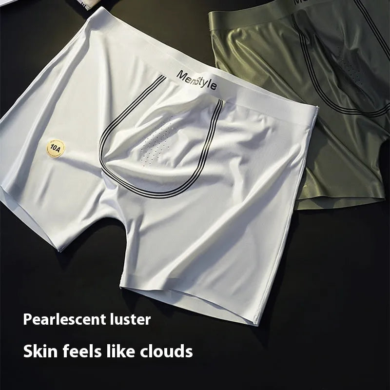 Men's satin ice silk seamless boxers in Moonlight White colour, nylon fabric