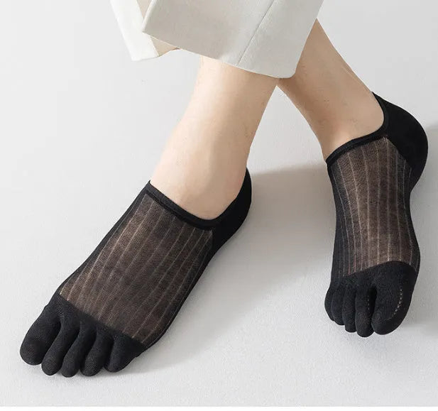 Modal cotton five-finger ultra-thin boat socks in white, khaki, grey and black colours