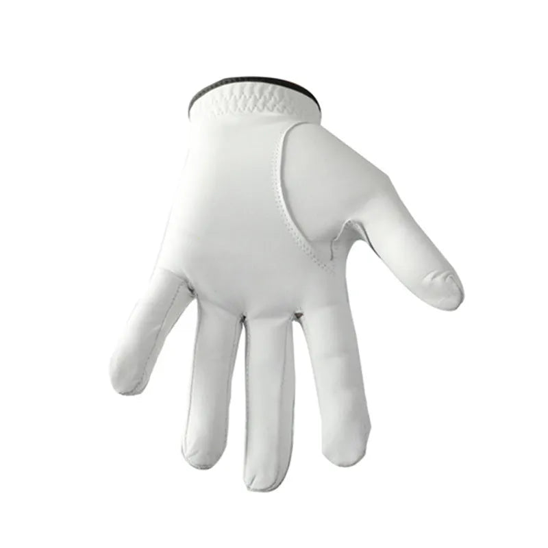 Men's white half sheepskin golf glove showing non-slip palm and breathable construction