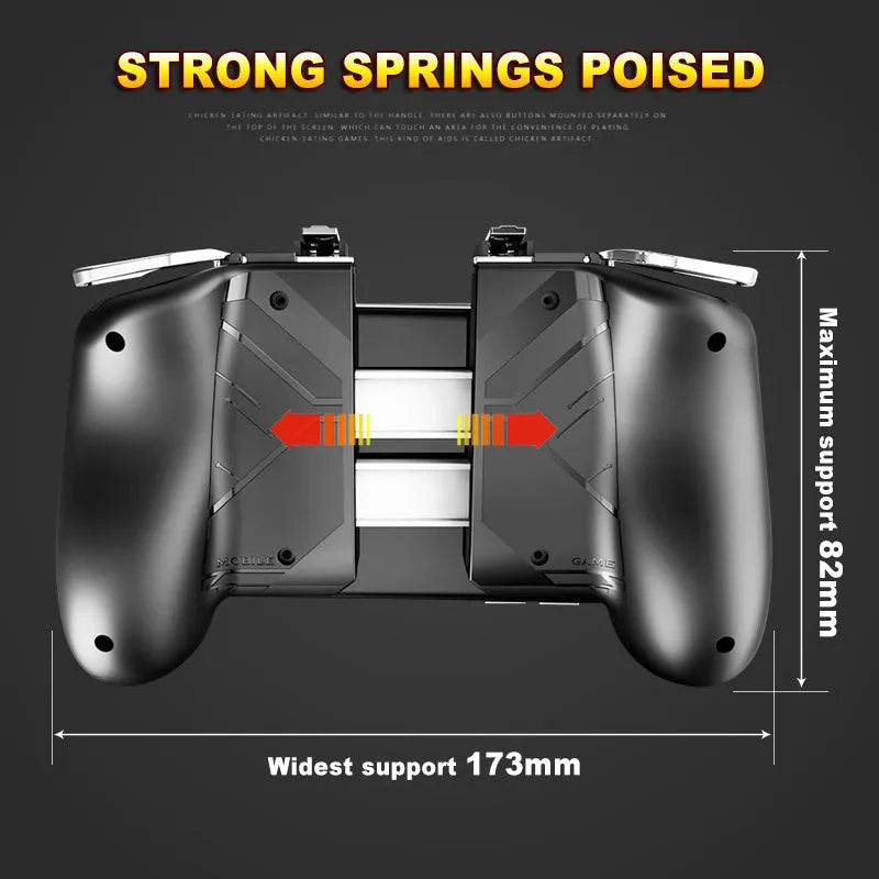 Adjustable mobile game handle controller for smartphones in black, blue, or white colours