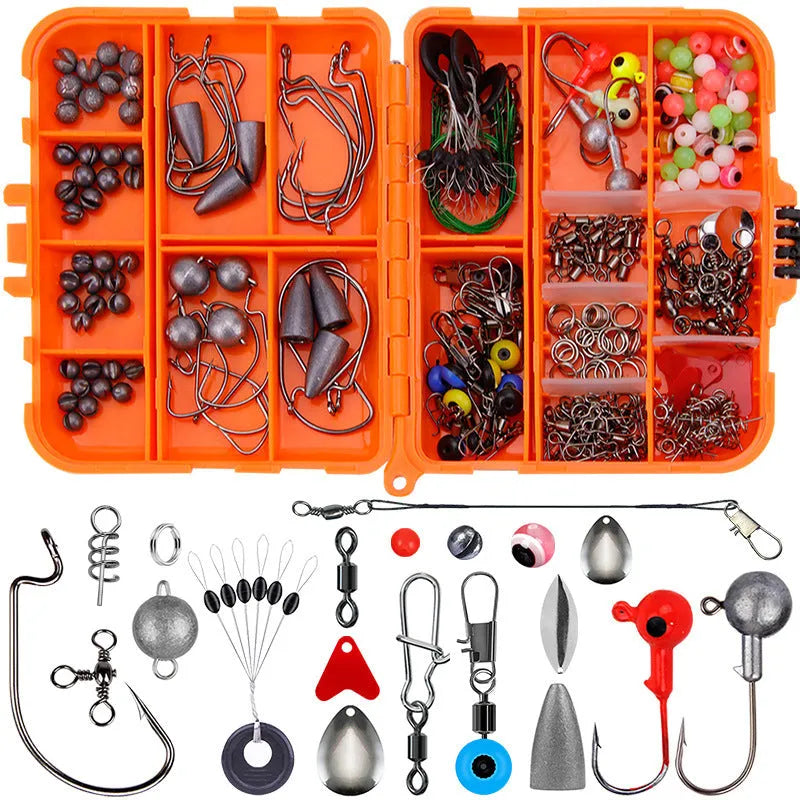 Weihe fishing lure accessories set with 257 pieces in ABS plastic storage case for Texas, sea, and rock fishing